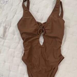 Girls' Brown Knot-Front One-Piece Bodysuit